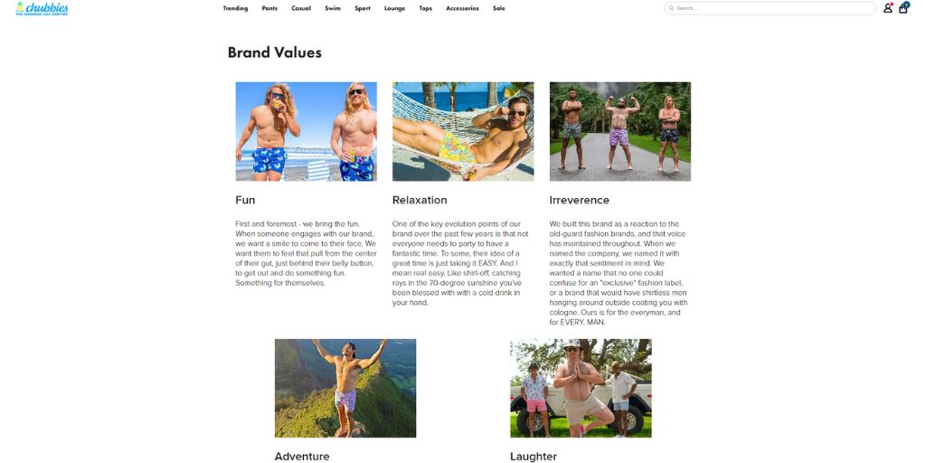 About core values - Chubbies shorts