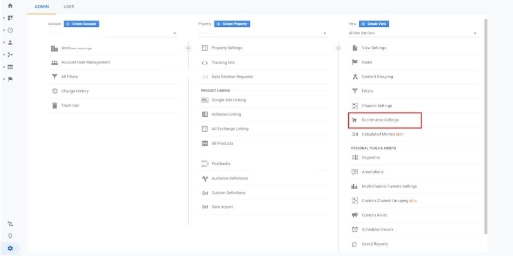 eCommerce Conversion Settings