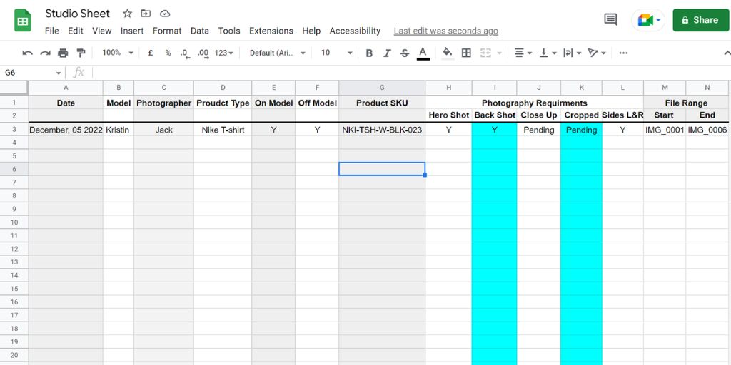Create a spreadsheet for photography workflow setup