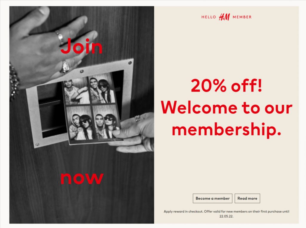How To Increase Ecommerce User Signups For Fashion Ecommerce? - H&M membership user sign up