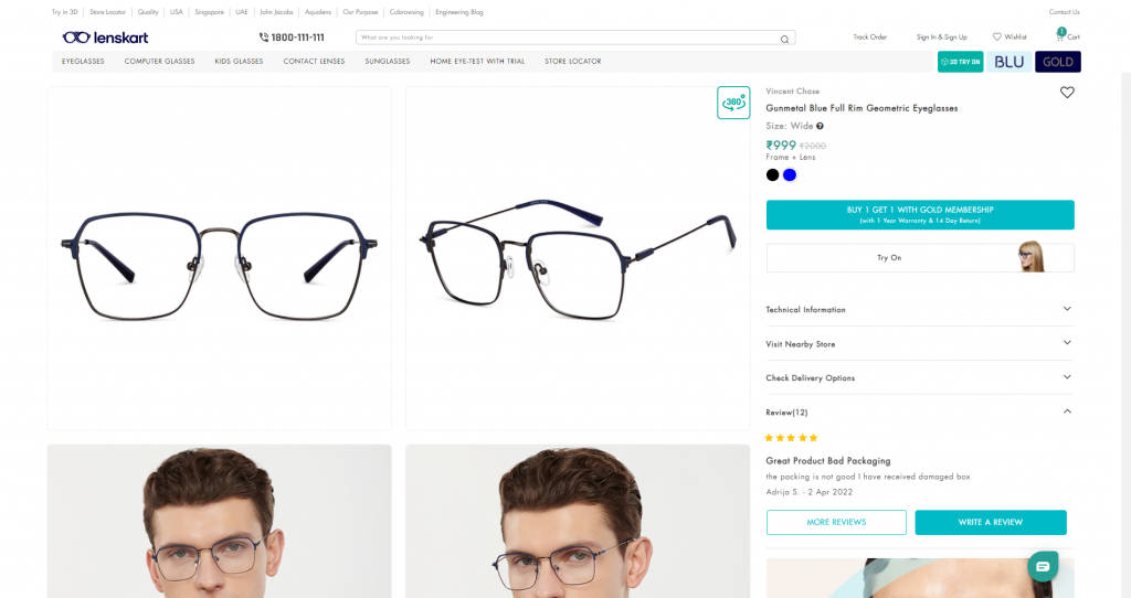 lenskart eyewear product page design