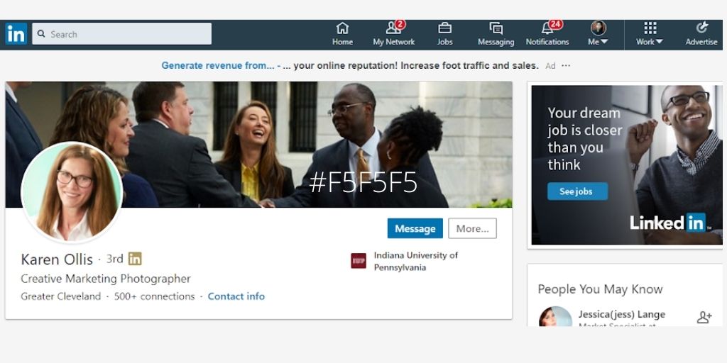 LinkedIn profile of Karen Ollis.