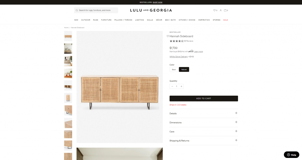 Lulu & Georgia furniture eCommerce product page design
