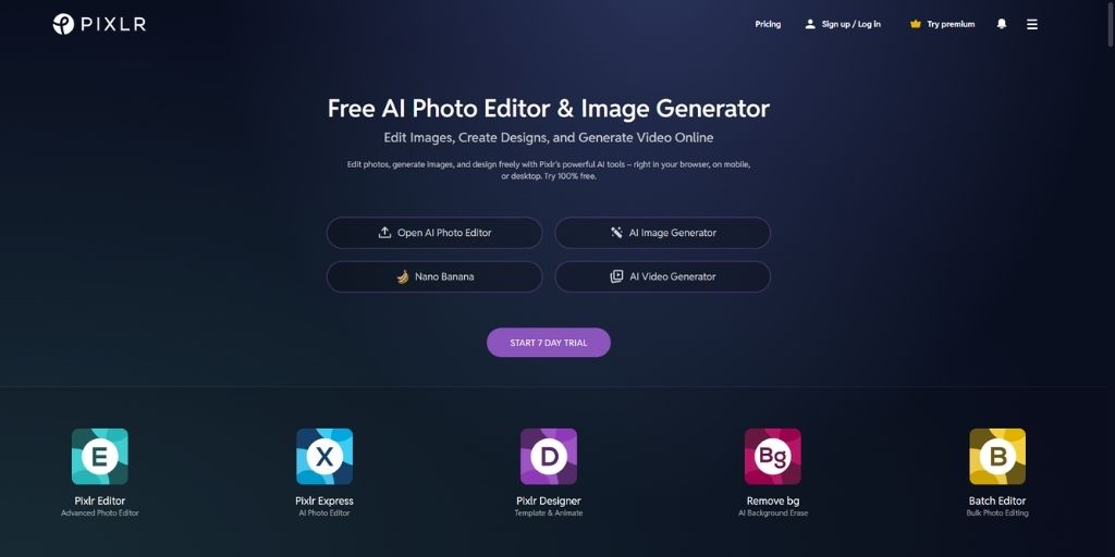 Pixlr image editing AI tool