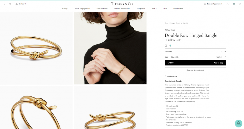 Tiffany & Co. jewellery product page design 