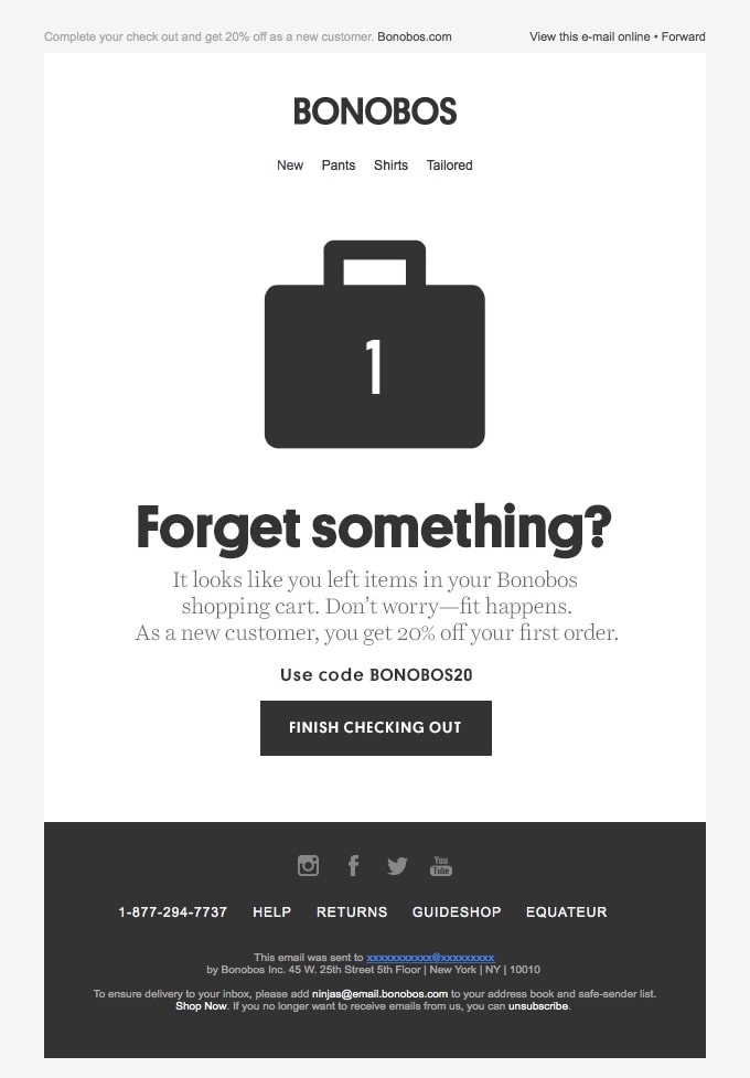 bonobos cart abandonment email