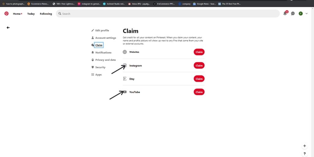 Connect your Instagram and YouTube channel in Pinterest