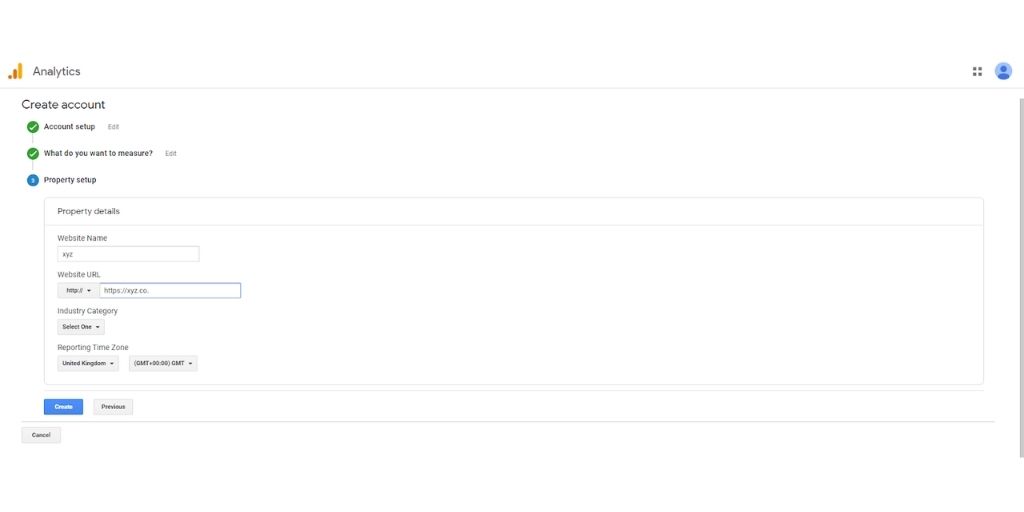fill information in google analytics account