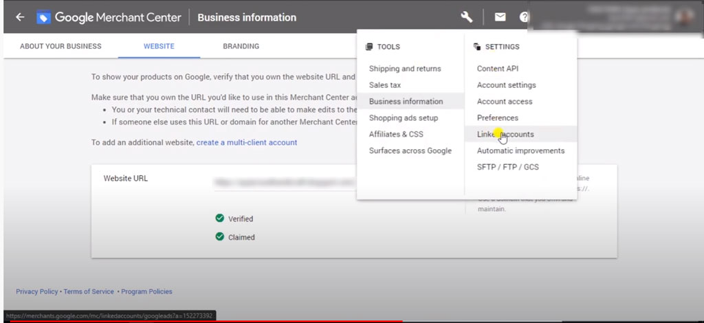 google marchant center account
